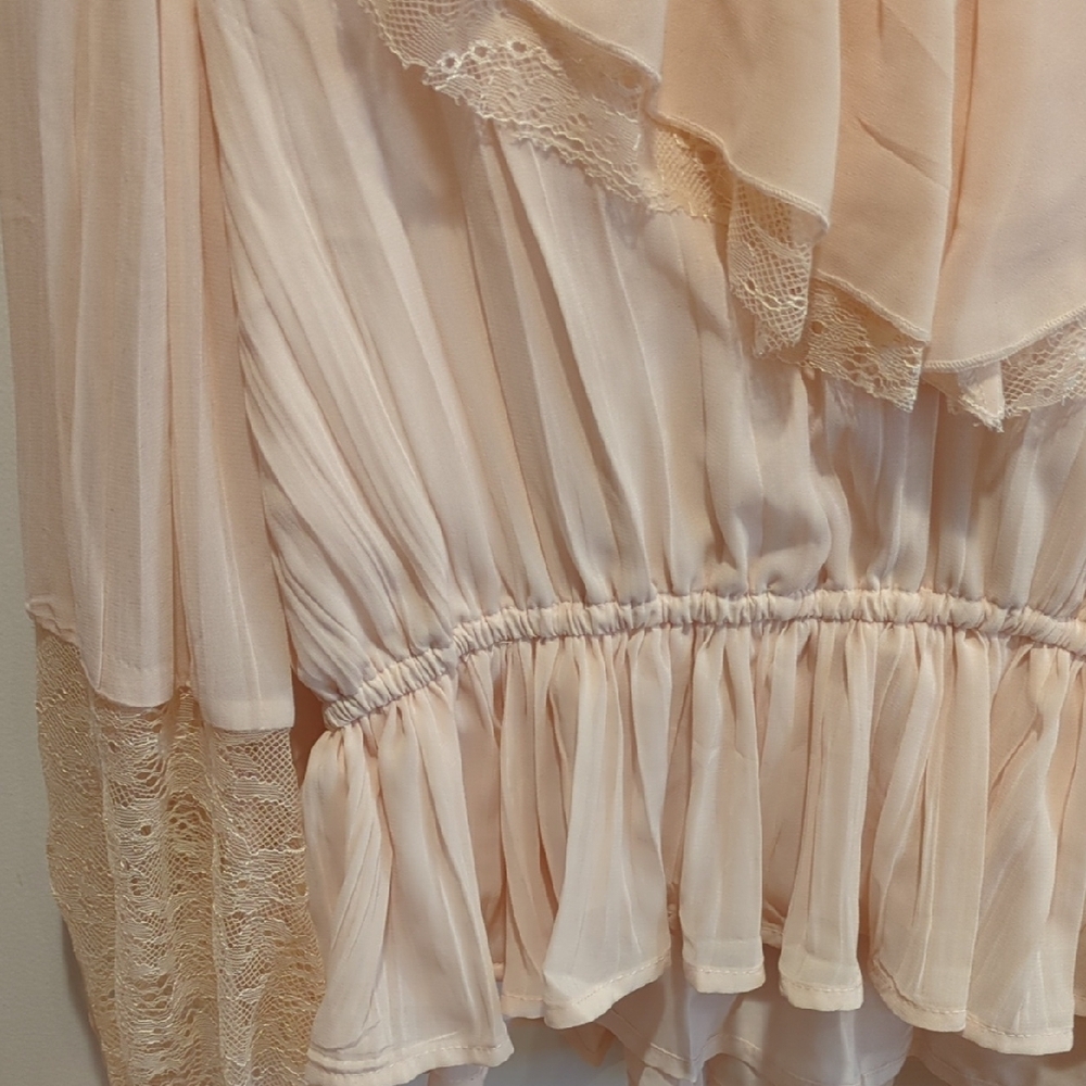 NWT Caroline Constas Peach Cream Ruffle Peplum Lace Blouse Medium Romantic Boho - Picture 5 of 9